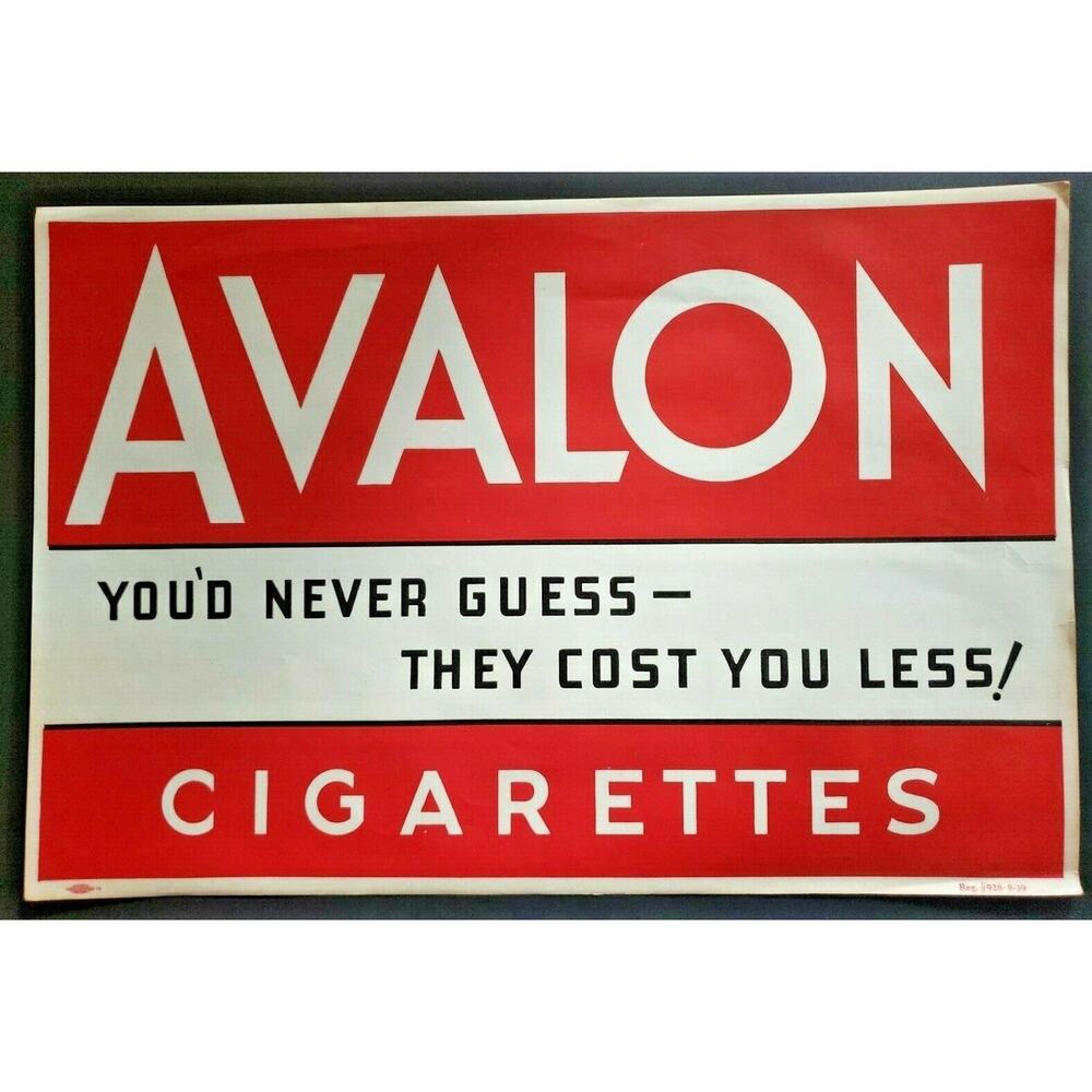 Vintage 1940's Avalon Cigarette Store Sign / Poster 18"‎ x 12" NOS WS9B